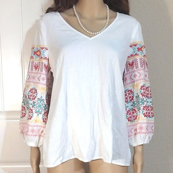 Savannah Jane Women's Size Large Embroidered Long Sleeve Cotton Top - Picture 1 of 10